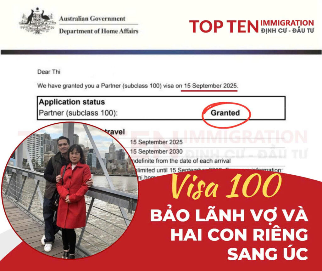 Được cấp visa 100 Úc, Chồng bảo lãnh thành công vợ hơn 2 tuổi sang Úc